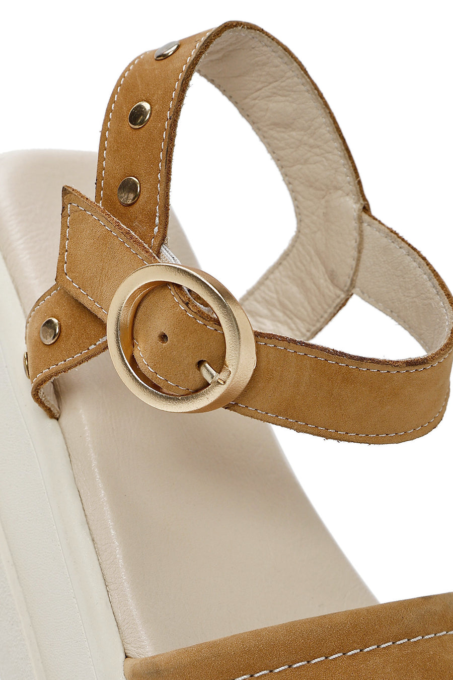 Women's Tan Ankle Buckle Thick Soled Nubuck Leather Sandals