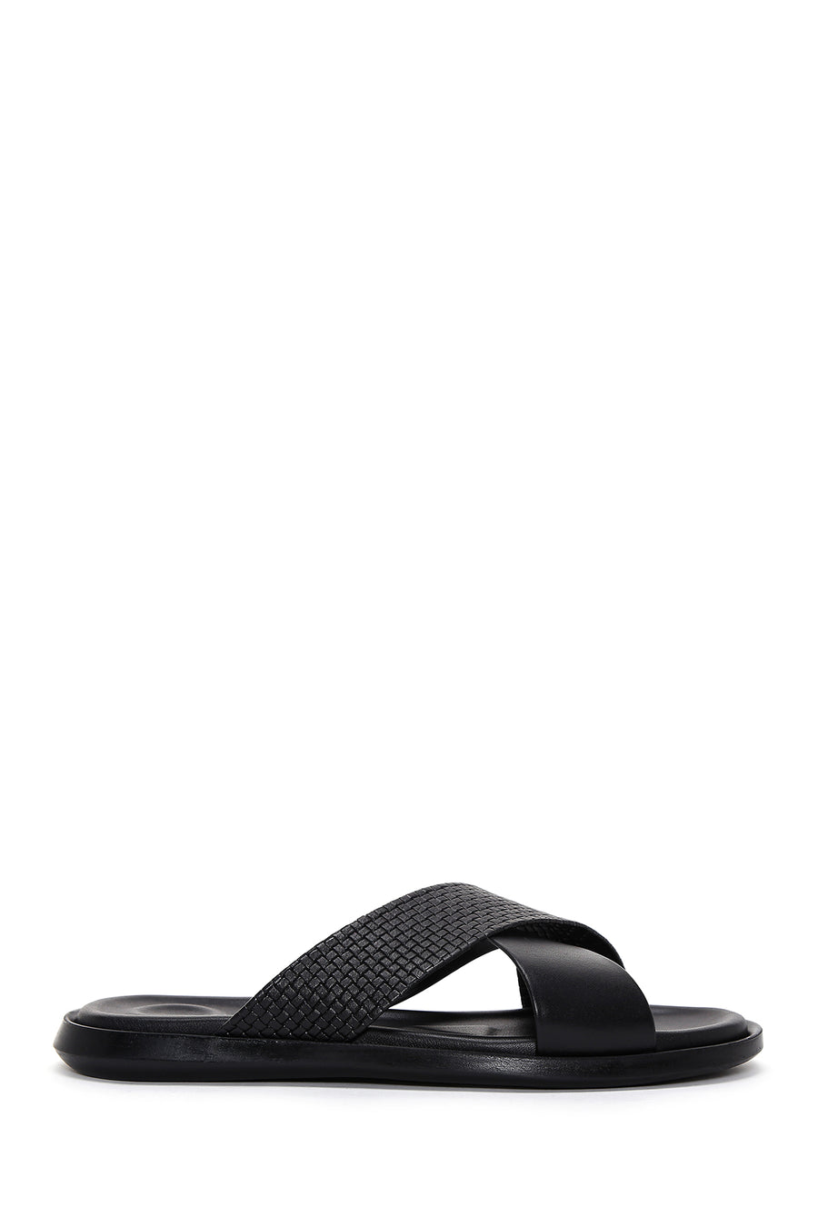 Men's Black Knitted Patterned Leather Slippers 24SFD625118 | Derimod