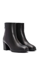 Women's Black Zippered Thick Heeled Leather Boots | Derimod