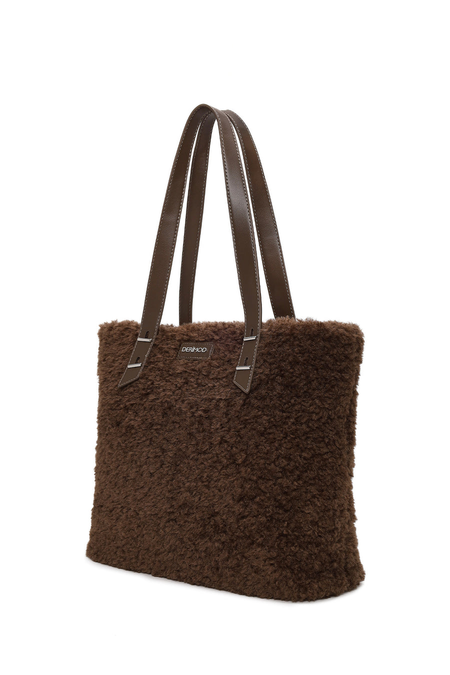 Woman Brown Plush Teddy Shoulder Bag