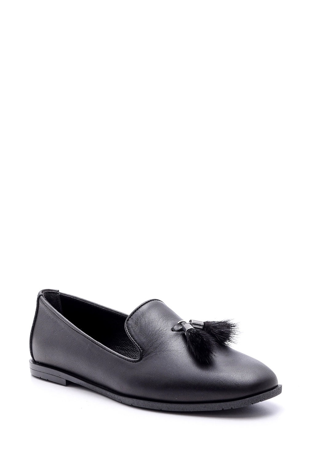 Kadın Tüy Detaylı Deri Loafer