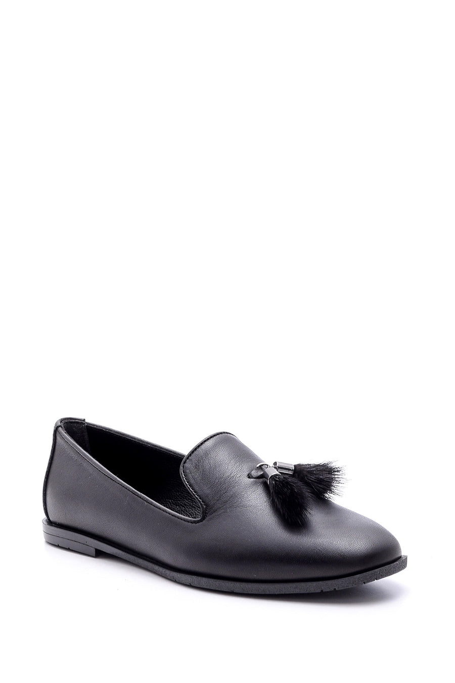 Kadın Tüy Detaylı Deri Loafer