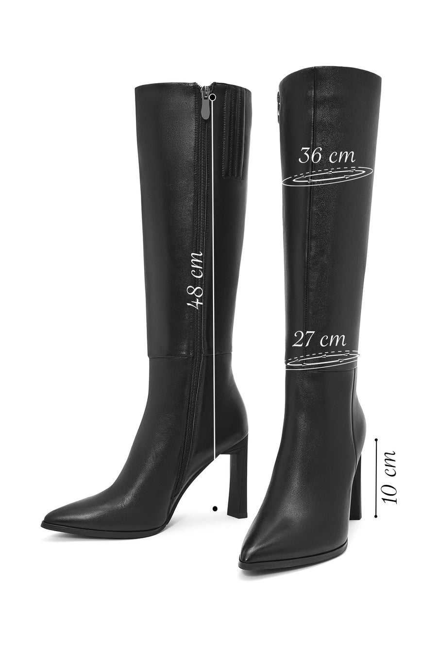Woman Black Zip Closure Thin High-Heeled Leather Boots