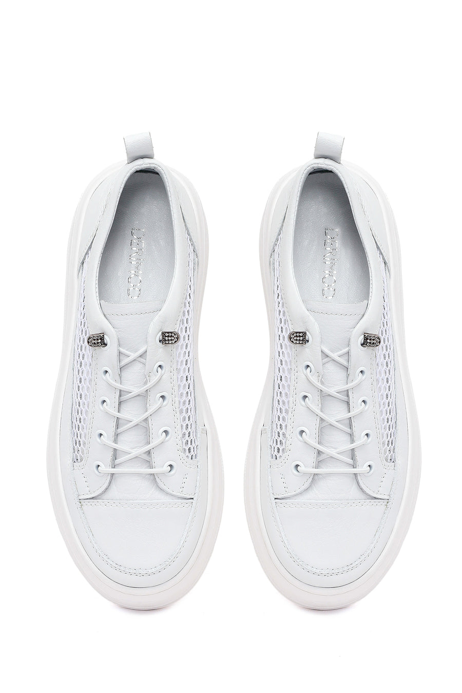 Woman White Lace-Up Thick-Soled Leather Sneaker