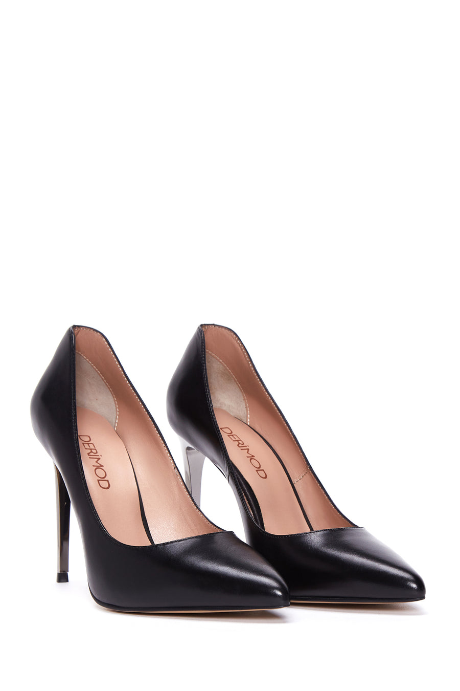 Kadın Siyah Deri Metal Topuklu Stiletto