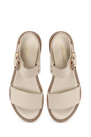 Women's Beige Leather Ankle Buckle Sandals | Derimod
