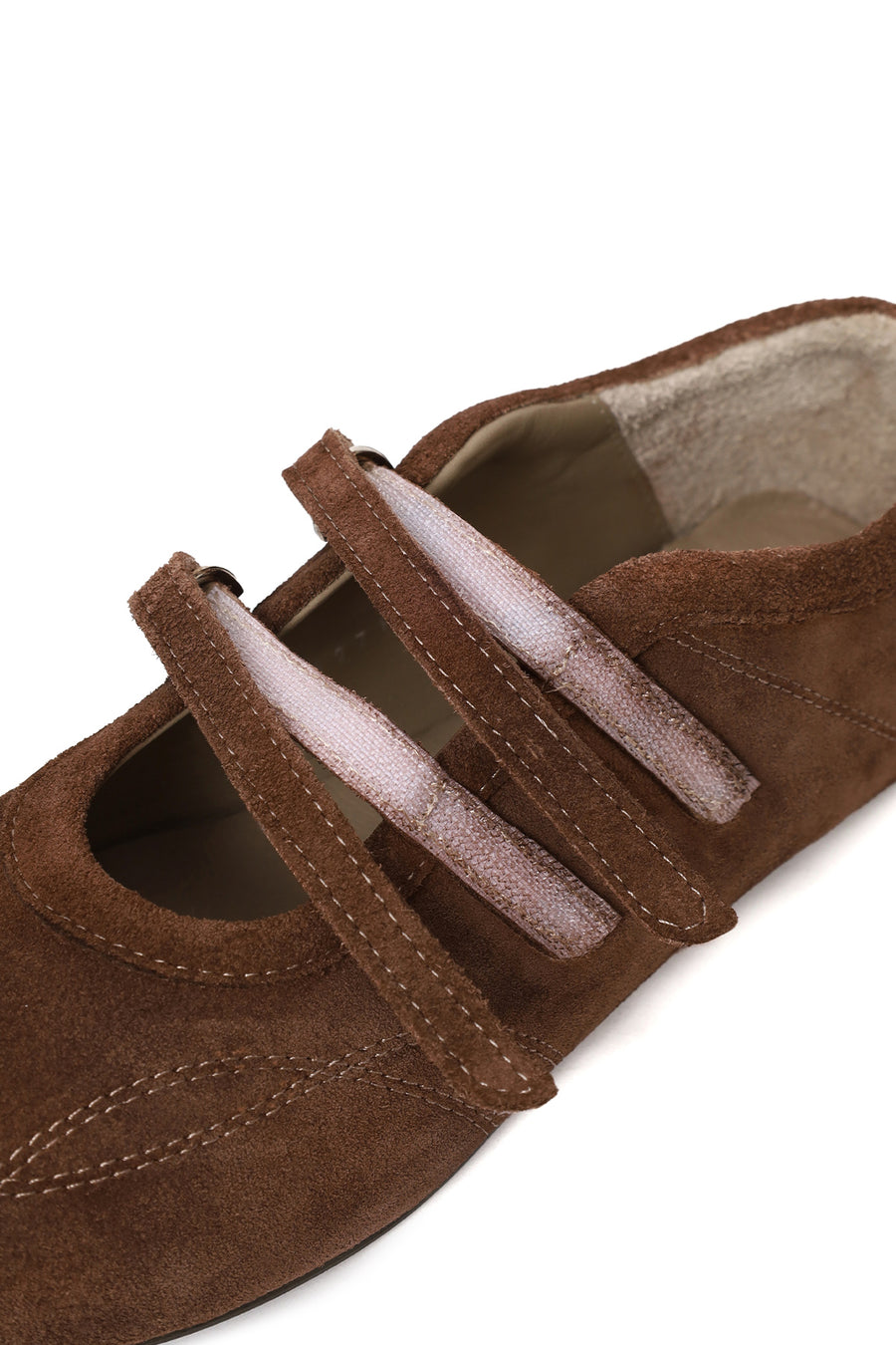 Woman Brown Double-Strap Suede Leather Ballet Flat