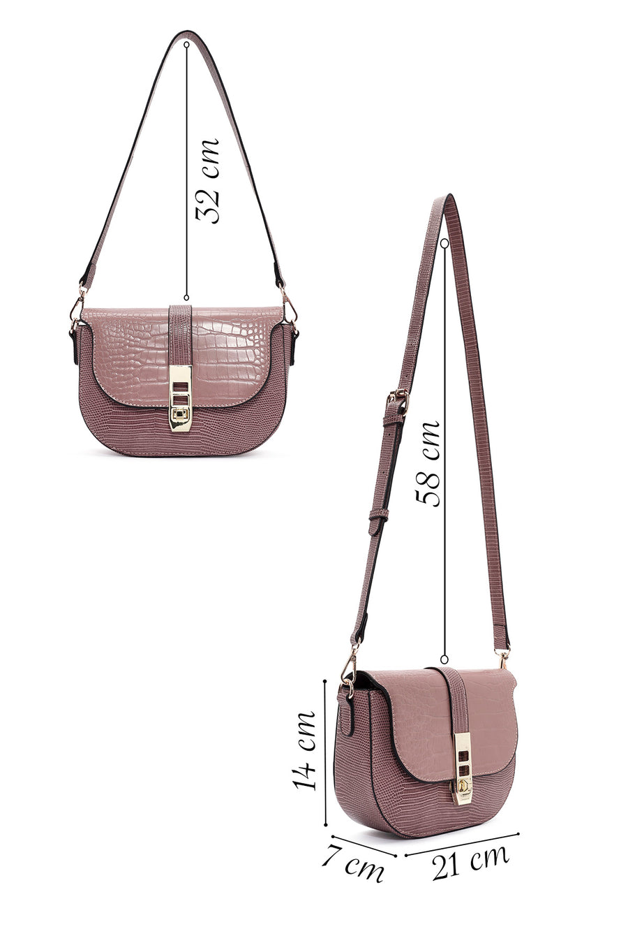 Women's Pink Long Strap Crocodile Patterned Shoulder Bag