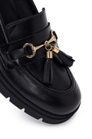 Woman Black Chunky-Heeled Buckled Leather Loafer | Derimod