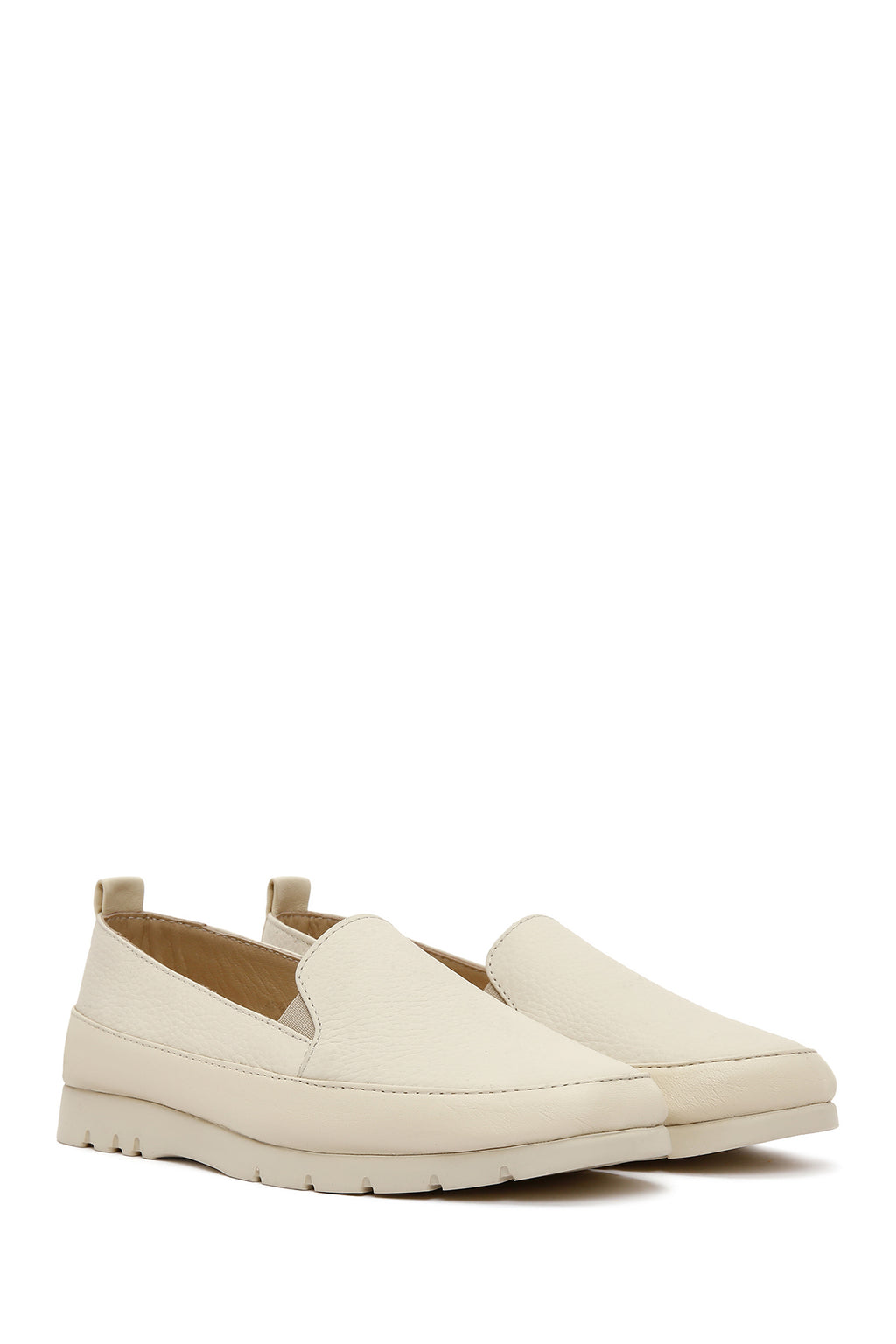 Kadın Krem Deri Konfor Loafer