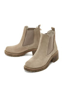 Women's Beige Suede Leather Heeled Chelsea Boots | Derimod