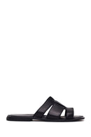 Woman Black Leather Slippers | Derimod