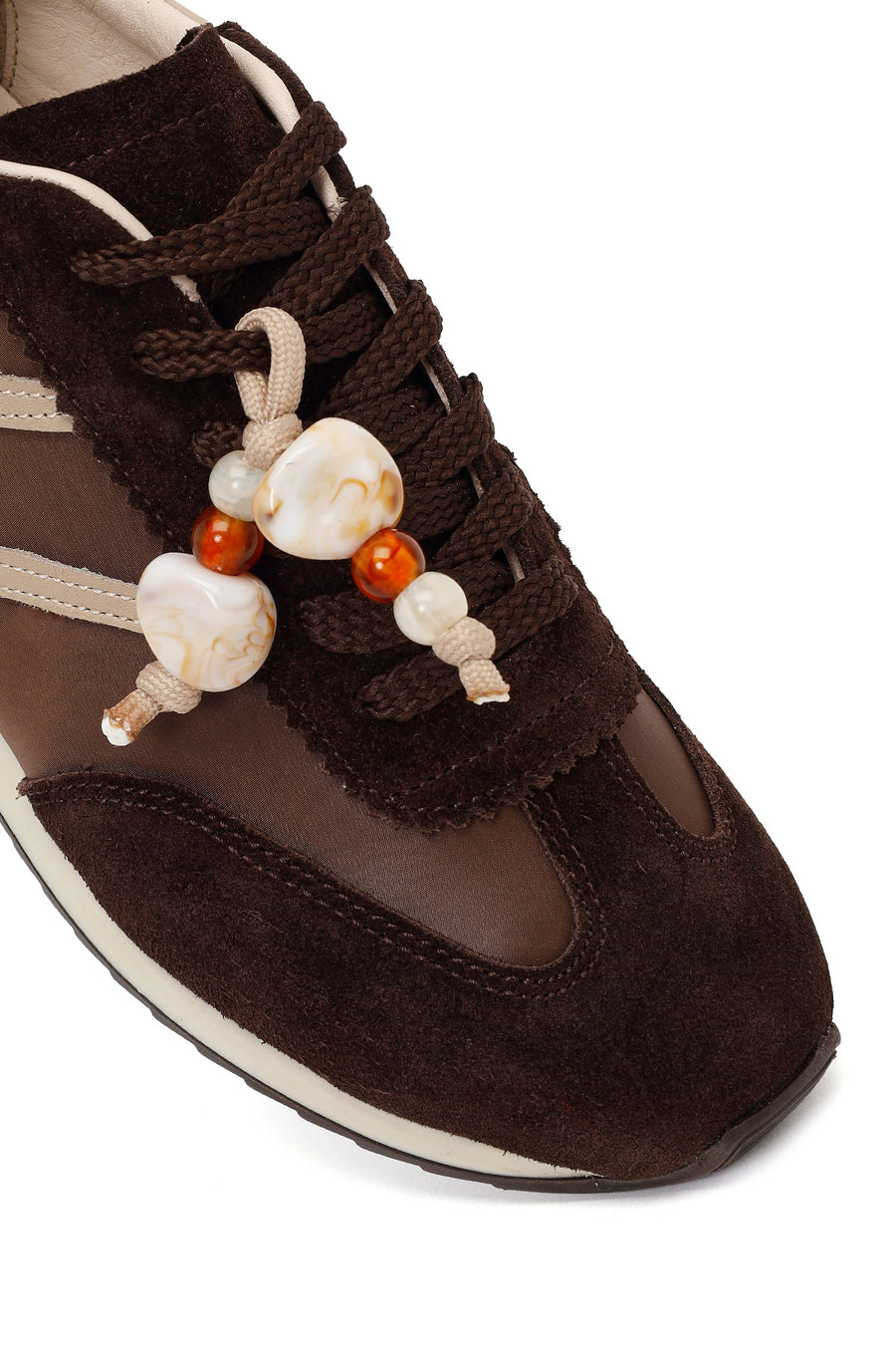 Kadın Kahverengi Bağcıklı Charmlı Deri Sneaker
