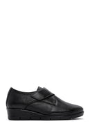 Women's Black Leather Wedge Heeled Comfort Shoes | Derimod