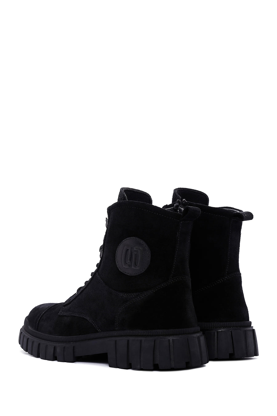 Men's Black Zippered Suede Leather Casual Boots