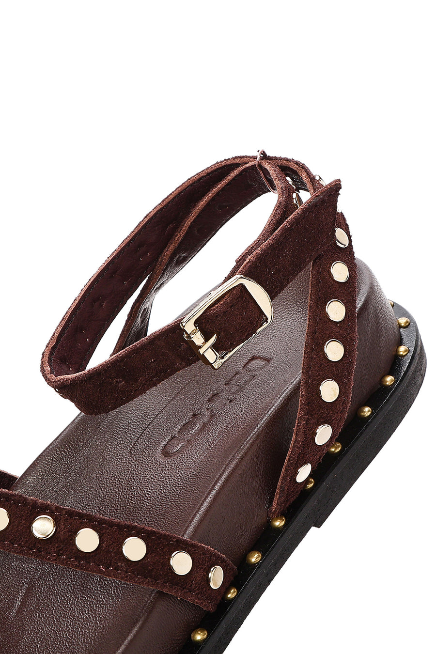 Women's Brown Ankle Strap Metal Detailed Suede Leather Sandals