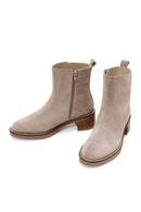 Women's Mink Zippered Thick Heel Suede Leather Boots | Derimod