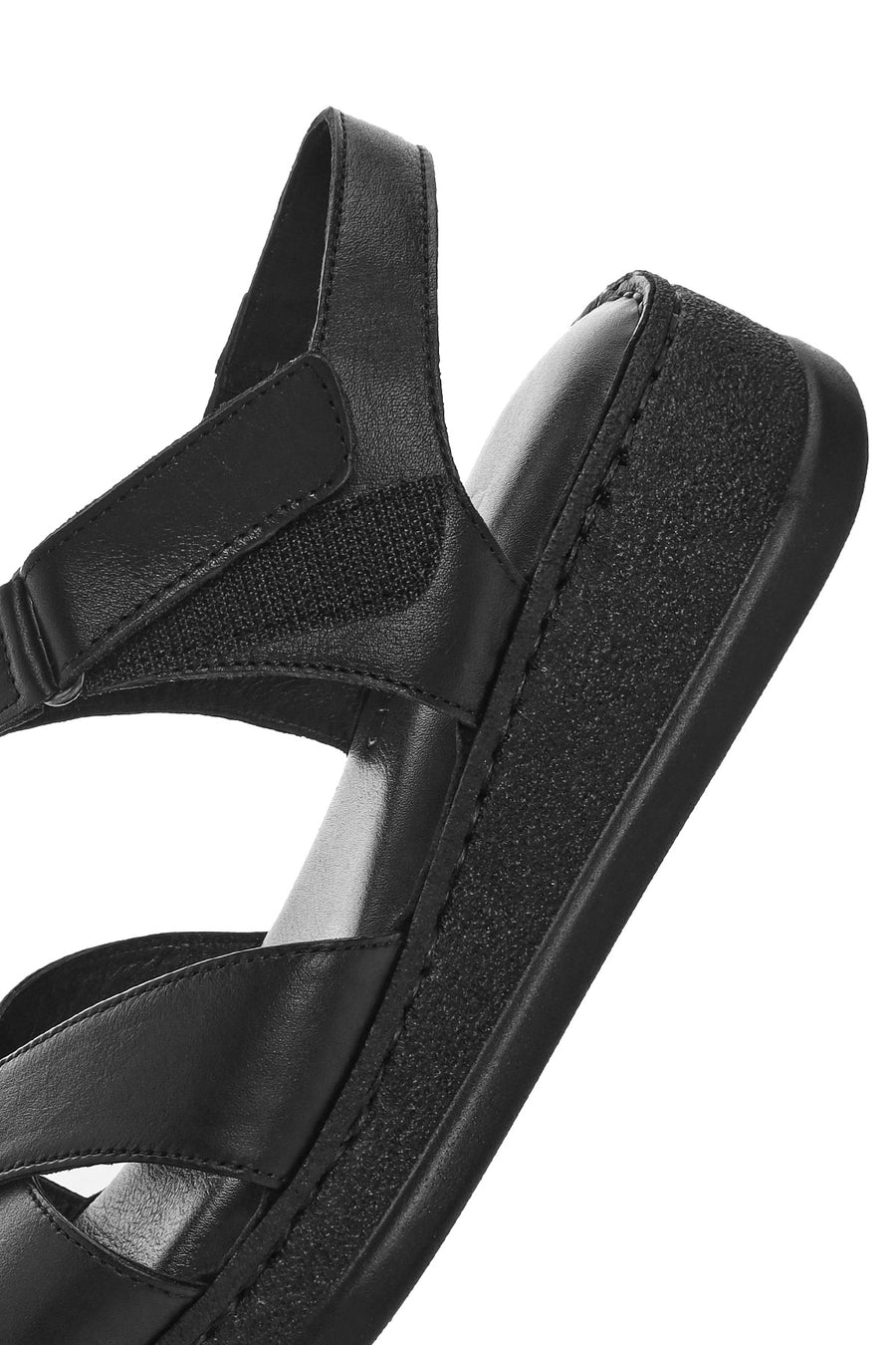 Women's Black Ankle Strap Chunky Sole Leather Comfort Sandals