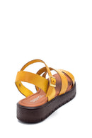 Women's Yellow Leather Flat Sandals | Derimod