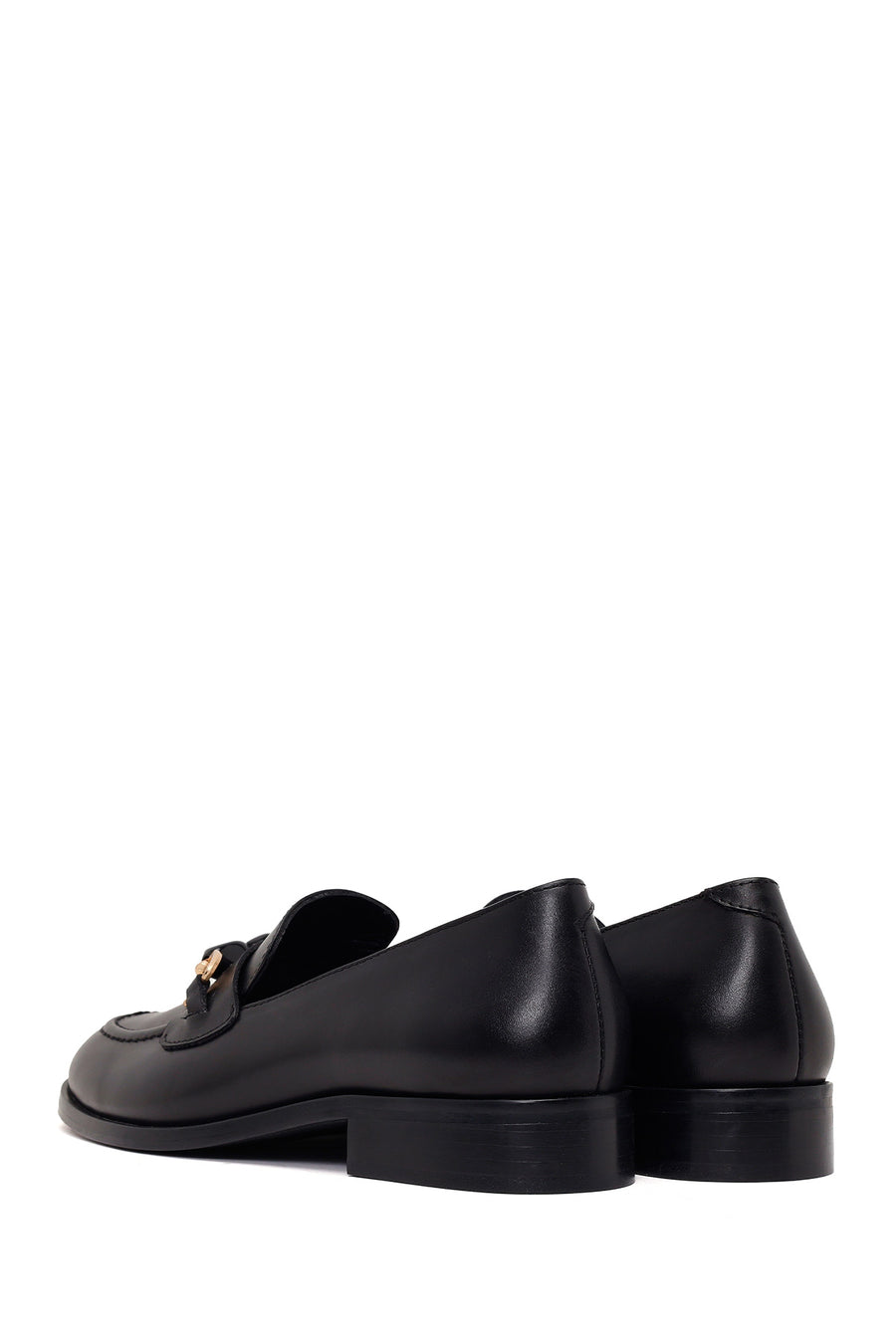 Kadın Siyah Tokalı Deri Maskülen Loafer