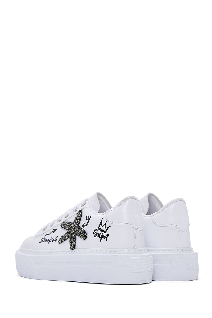 Kadın Beyaz Taşlı Kalın Tabanlı Sneaker