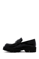 Women's Black Leather Thick Soled Patent Leather Casual Loafer | Derimod