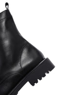 Women's Black Lace-Up Zipper Detailed Leather Combat Boots | Derimod