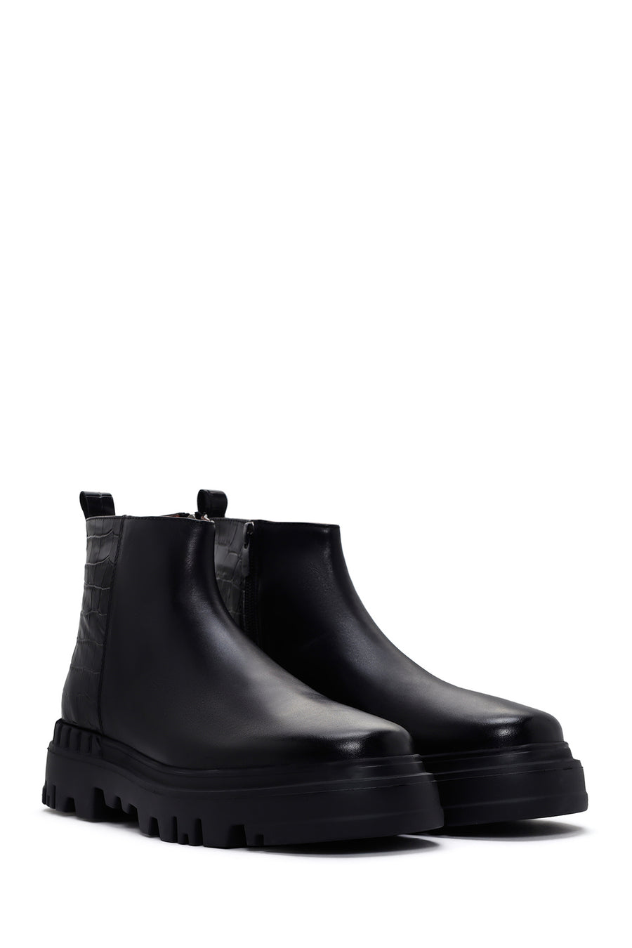 Men's Black Zippered Leather Casual Boots