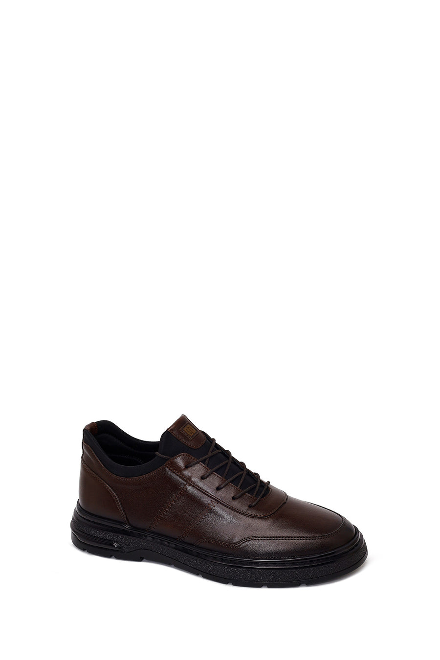 Erkek Kahverengi Bağcıklı Deri Sneaker