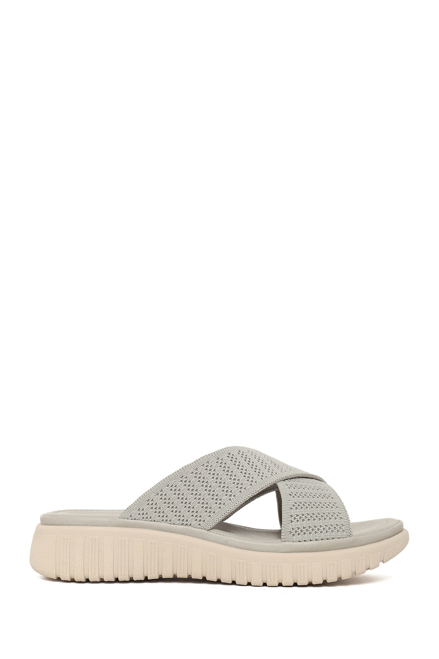 Woman Grey Thick-Soled Fabric Comfort Slippers 26SFE46276F | Derimod