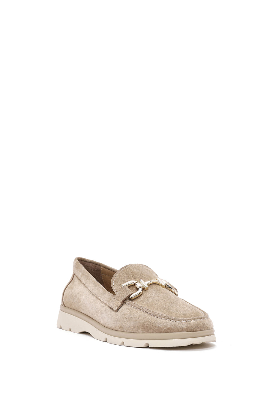 Women's Beige Buckle Detailed Suede Leather Comfort Loafer