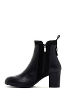 Women's Black Thick Heeled Zippered Leather Boots | Derimod