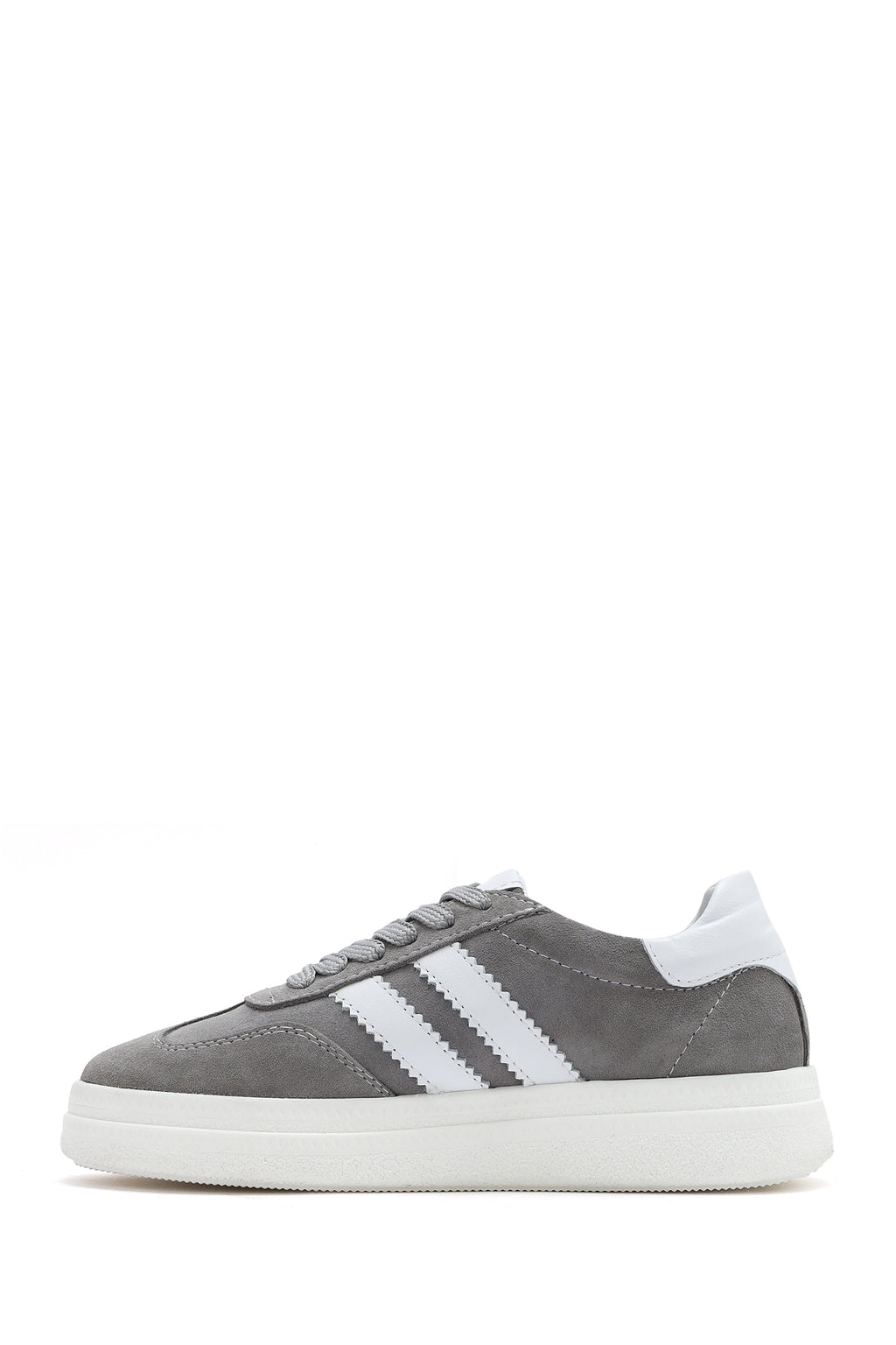 Kadın Gri Bağcıklı Kalın Tabanlı Süet Deri Sneaker