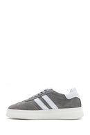 Women's Grey Lace-Up Chunky Sole Suede Leather Sneakers | Derimod