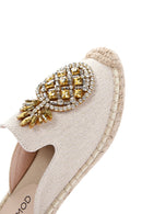 Women's Beige Stone Espadrille Slippers | Derimod