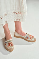 Women's Beige Patterned Leather Espadrilles | Derimod