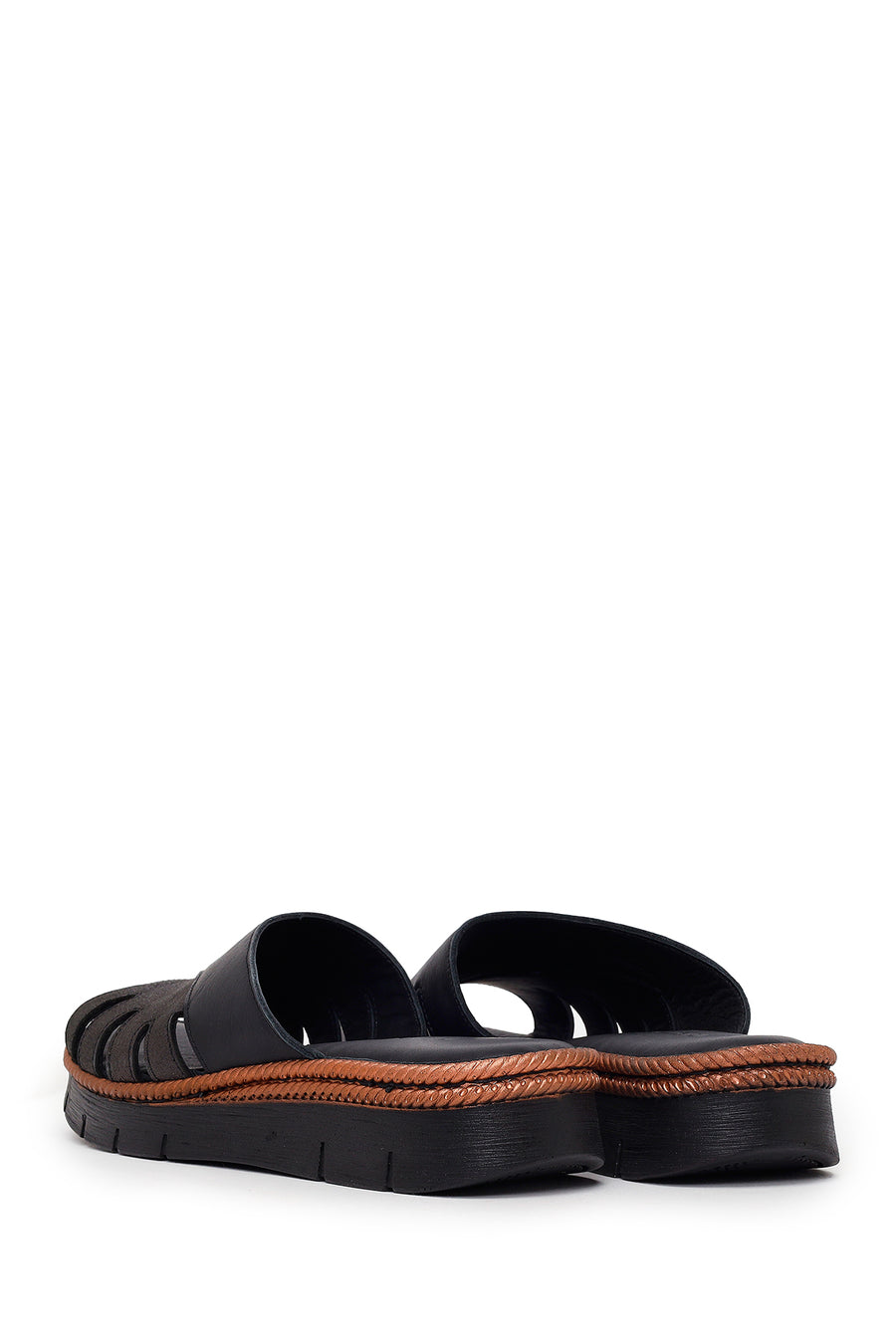 Woman Black Leather Comfort Slipper