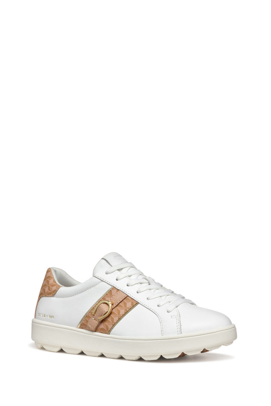 Geox Women White D Spherica Ecub - 1 A - Na + Pr.Sy Laced Leather Sneaker