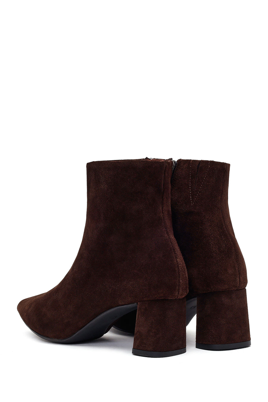 Woman Brown Zip Closure Chunky-Heeled Suede Leather Boots