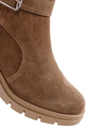 Women's Brown Zippered Thick Heel Suede Leather Boots | Derimod