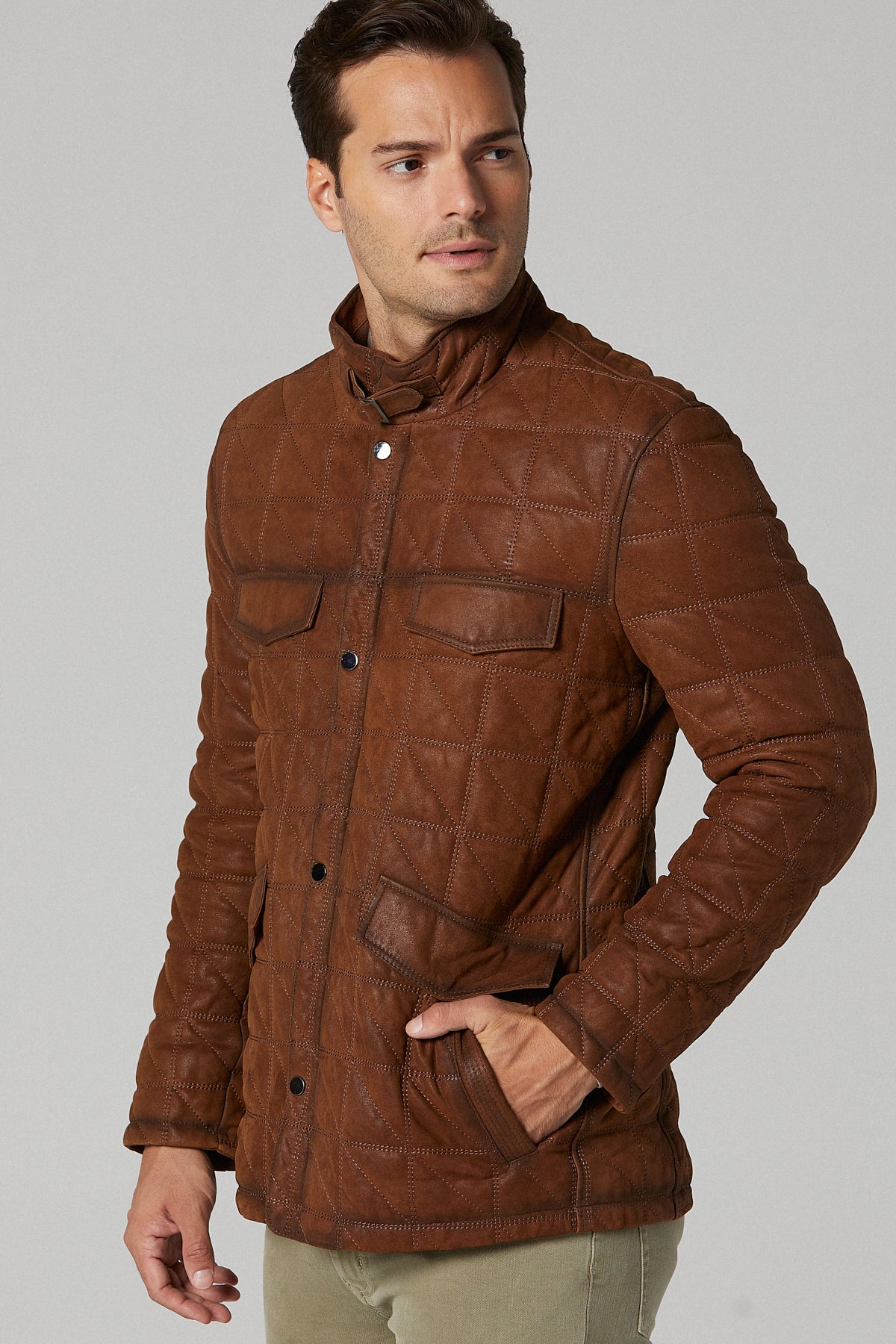 Lukaku Men's Cognac Leather Coat 20SGD63817B | Derimod