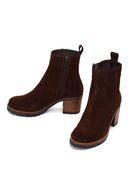 Woman Brown Zip Closure Chunky Heeled Suede Casual Boots | Derimod