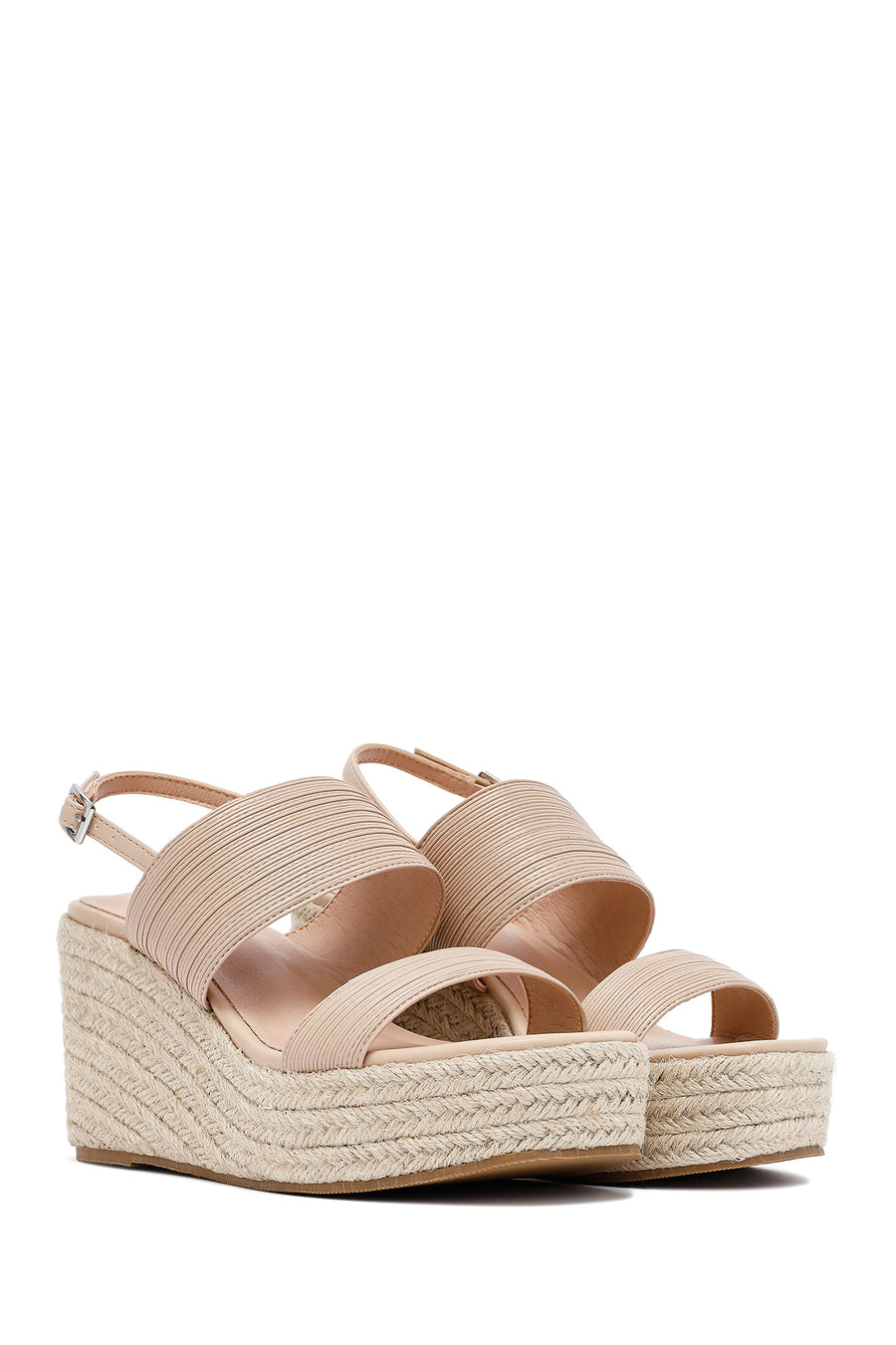 Women's Cream Ankle Buckle Wedge Heel Espadrille Sandals
