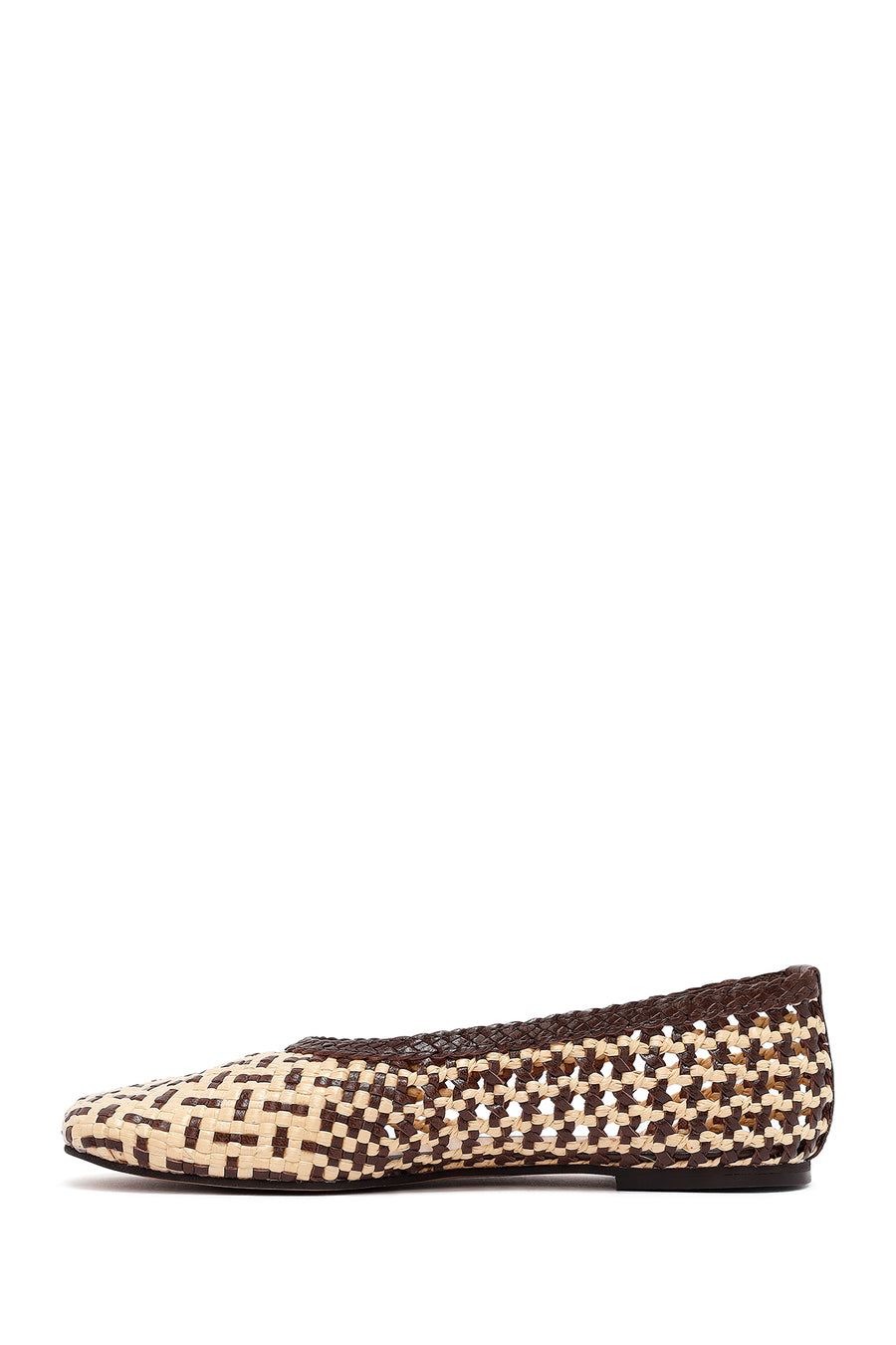 Women's Brown Straw Leather Ballerina
