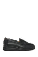 Women's Black Wedge Heel Leather Comfort Loafer | Derimod