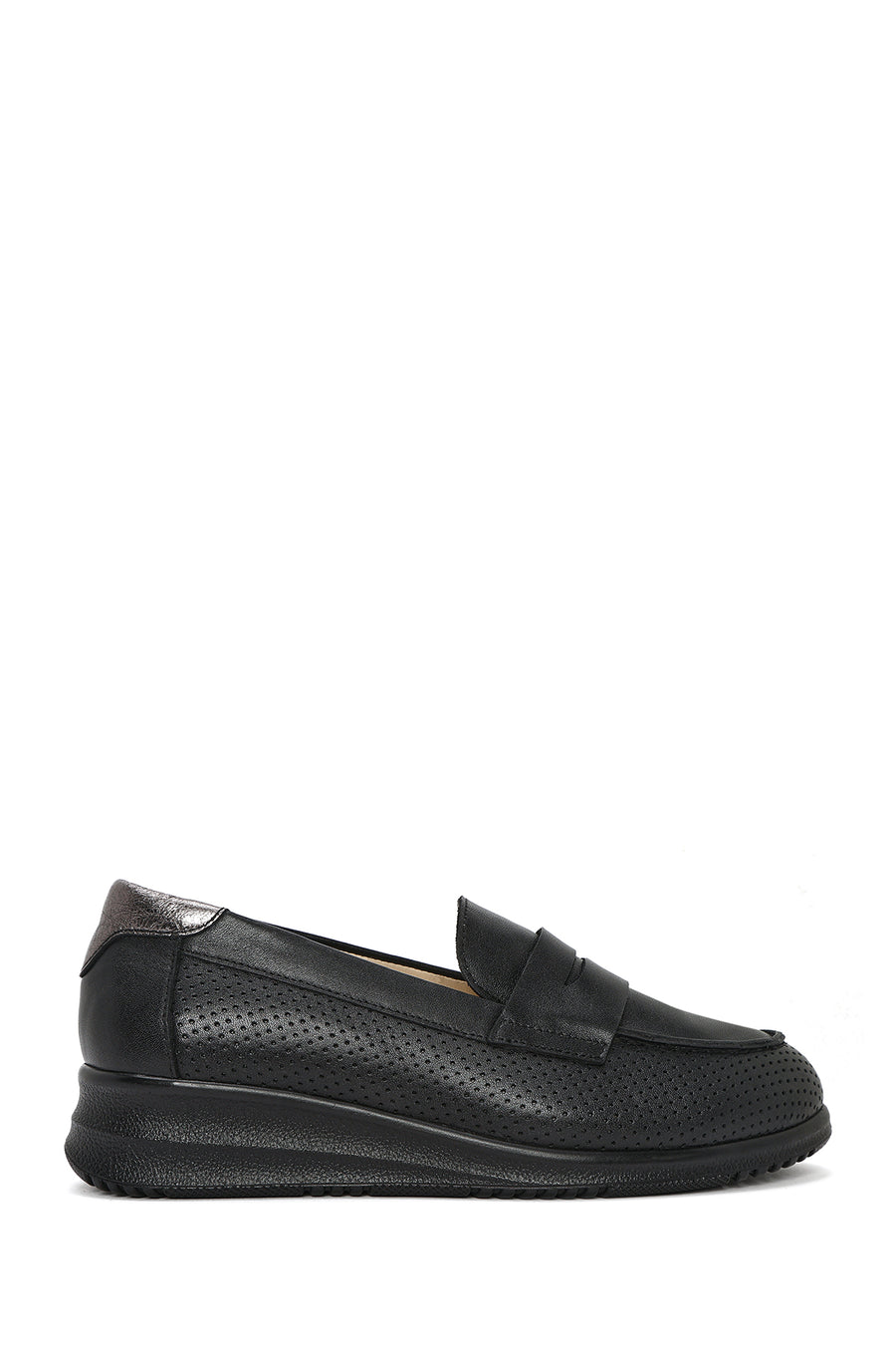 Women's Black Wedge Heel Leather Comfort Loafer 26PFD410418 | Derimod