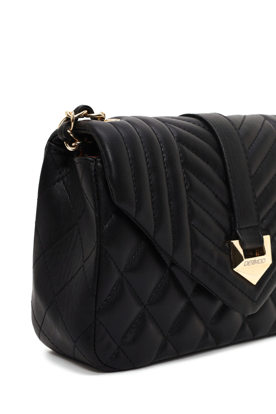 Woman Black Quilted Crossbody Bag with Chain Strap