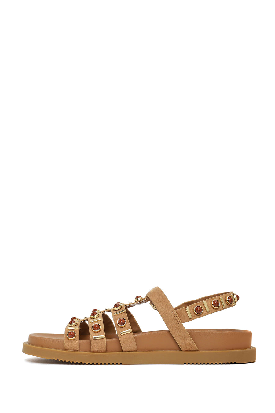 Woman Beige Rhinestone Suede Sandals