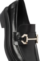 Women's Black Buckle Detailed Leather Masculine Loafer | Derimod