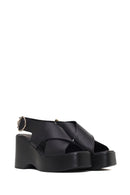 Woman Black Back Buckle Wedge Heel Leather Sandals | Derimod